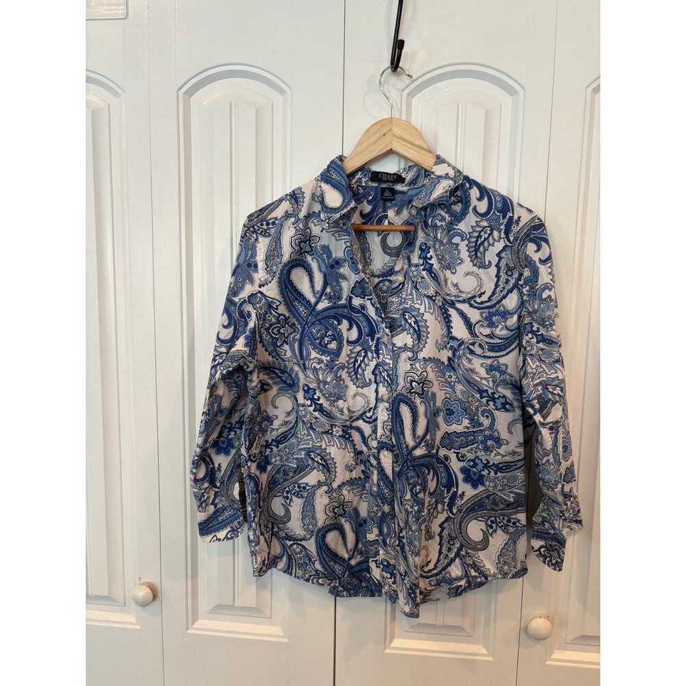 Chaps Blue And White Paisley Button Down Shirt Size Xl